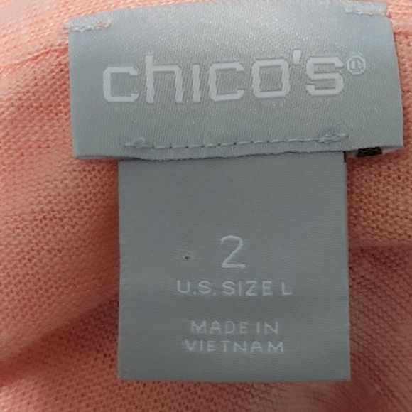 **SOLD**Chicos Linen Blouse Womens Sz 2 /Large Peach V-Neck Short Sleeve Tunic - Picture 9 of 10
